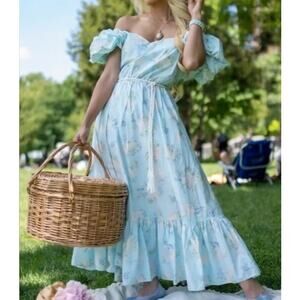 Beautiful LoveShackFancy  Estelle Blue Floral Dress